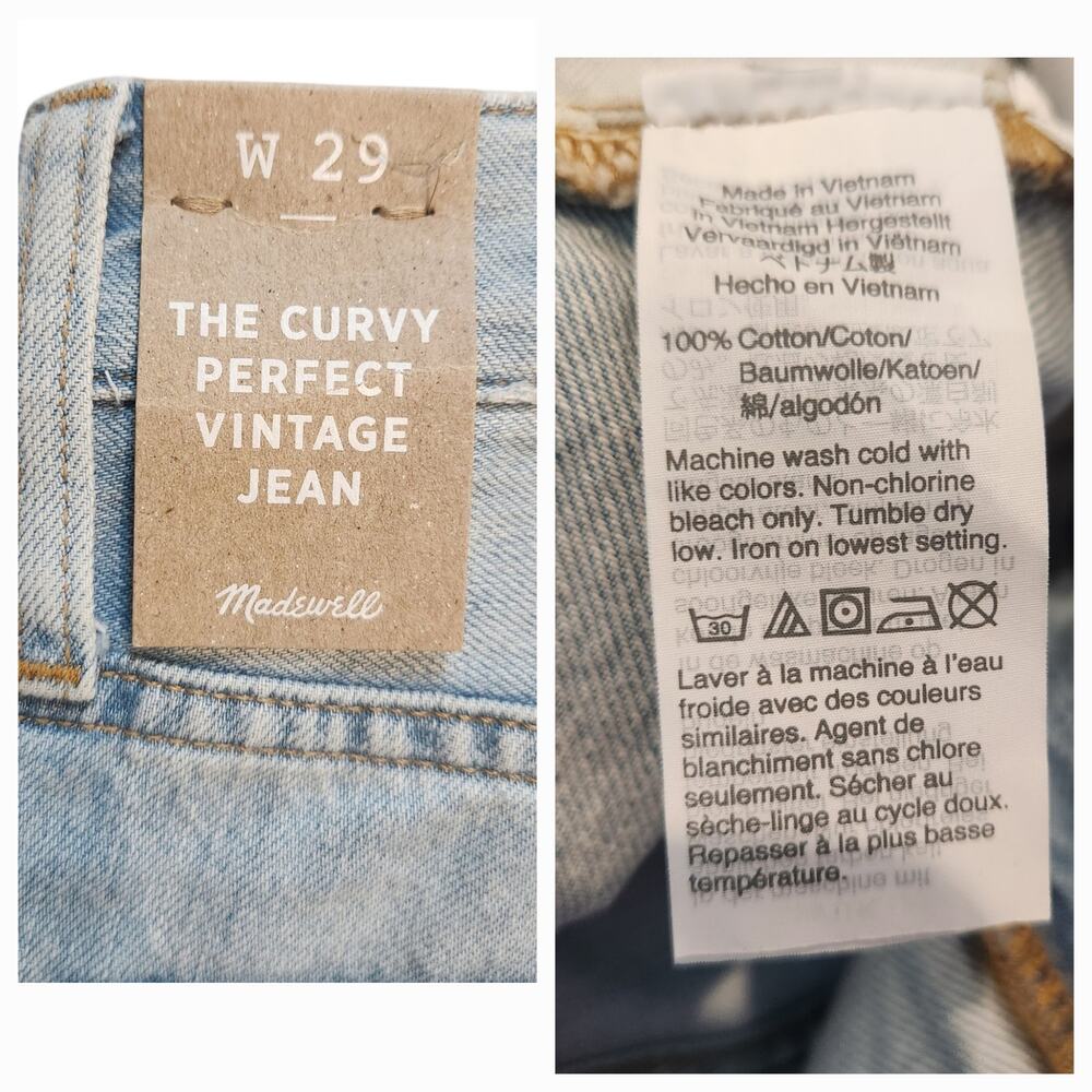 NWT Madewell Curvy Perfect Vintage Jean, light wash, sz 29, inseam 27.5" - Picture 4 of 10